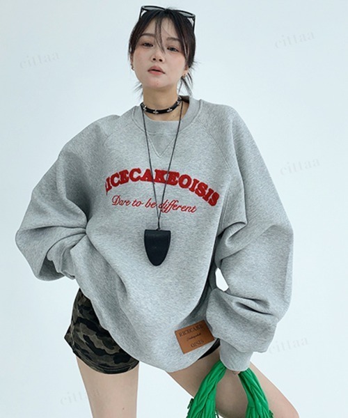 Dalfwin（ダールフィン）の「韓国ファッション RICECAKEサガラ刺繍ラグランスウェット（スウェット・レディース・グレー/ブラック・FREE）」の14枚目の写真