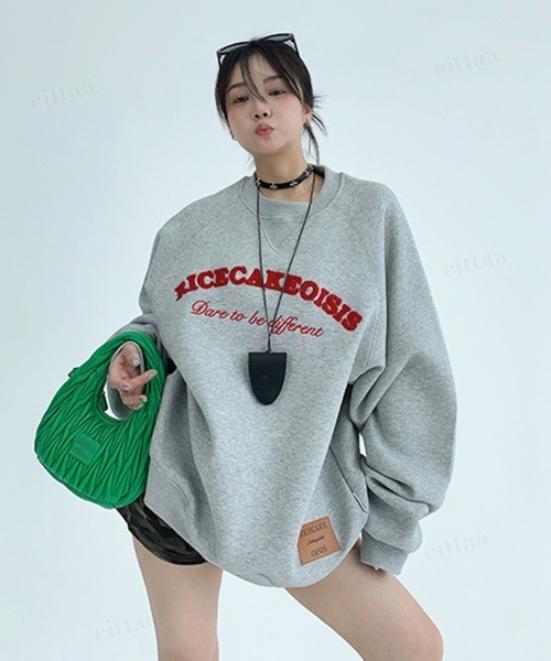 Dalfwin（ダールフィン）の「韓国ファッション RICECAKEサガラ刺繍ラグランスウェット（スウェット・レディース・グレー/ブラック・FREE）」の16枚目の写真