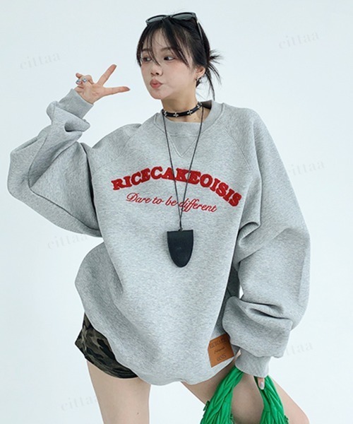 Dalfwin（ダールフィン）の「韓国ファッション RICECAKEサガラ刺繍ラグランスウェット（スウェット・レディース・グレー/ブラック・FREE）」の17枚目の写真