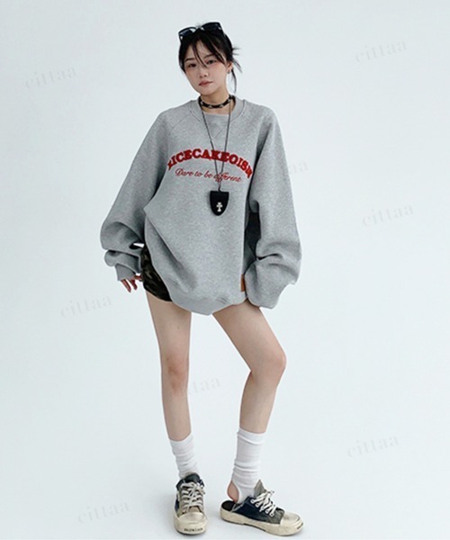 Dalfwin（ダールフィン）の「韓国ファッション RICECAKEサガラ刺繍ラグランスウェット（スウェット・レディース・グレー/ブラック・FREE）」の18枚目の写真