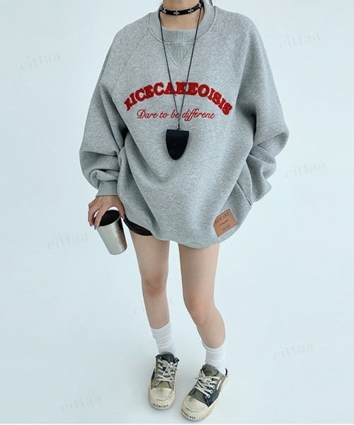 Dalfwin（ダールフィン）の「韓国ファッション RICECAKEサガラ刺繍ラグランスウェット（スウェット・レディース・グレー/ブラック・FREE）」の22枚目の写真