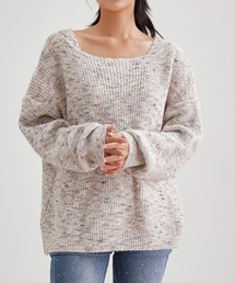【2点セット】ウール混 オフショル ミックス ニット レイヤード プルオーバー