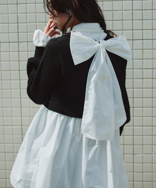 セール】リボンペプラムニット/ドッキング/フェミニン《動画あり
