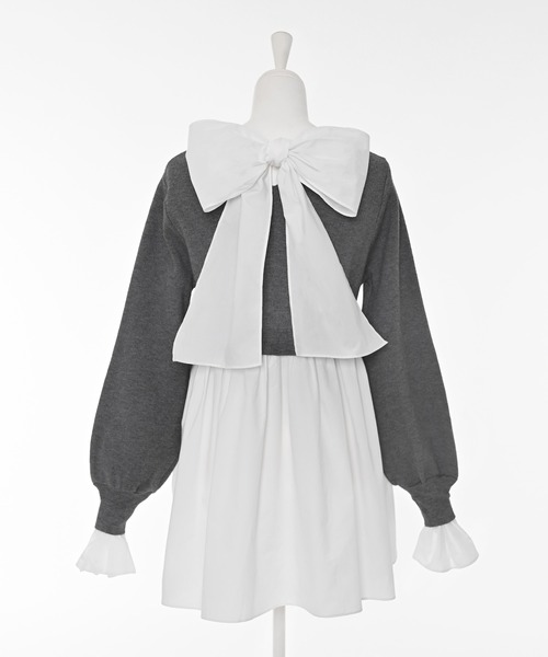 Narcissus(ナルシス)の「リボンペプラムニット/ドッキング/フェミニン《動画あり》(ニット/セーター・レディース・グレー/ブラック・FREE)」の16枚目の写真