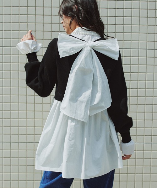 Narcissus(ナルシス)の「リボンペプラムニット/ドッキング/フェミニン《動画あり》(ニット/セーター・レディース・グレー/ブラック・FREE)」の3枚目の写真