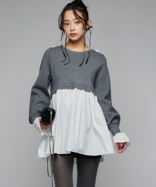 Narcissus(ナルシス)の「リボンペプラムニット/ドッキング/フェミニン《動画あり》(ニット/セーター・レディース・グレー/ブラック・FREE)」の6枚目の写真