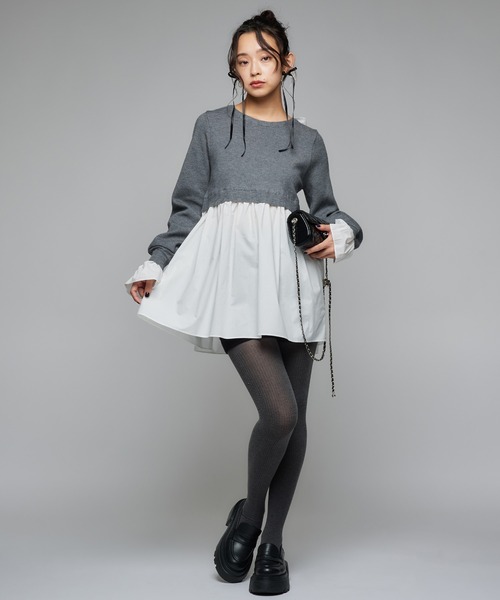 Narcissus(ナルシス)の「リボンペプラムニット/ドッキング/フェミニン《動画あり》(ニット/セーター・レディース・グレー/ブラック・FREE)」の7枚目の写真