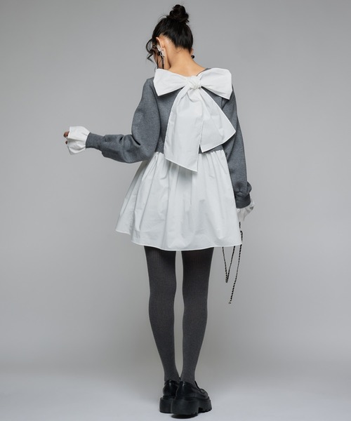 Narcissus(ナルシス)の「リボンペプラムニット/ドッキング/フェミニン《動画あり》(ニット/セーター・レディース・グレー/ブラック・FREE)」の9枚目の写真