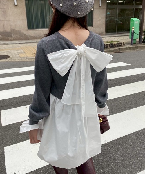 Narcissus(ナルシス)の「リボンペプラムニット/ドッキング/フェミニン《動画あり》(ニット/セーター・レディース・グレー/ブラック・FREE)」の11枚目の写真