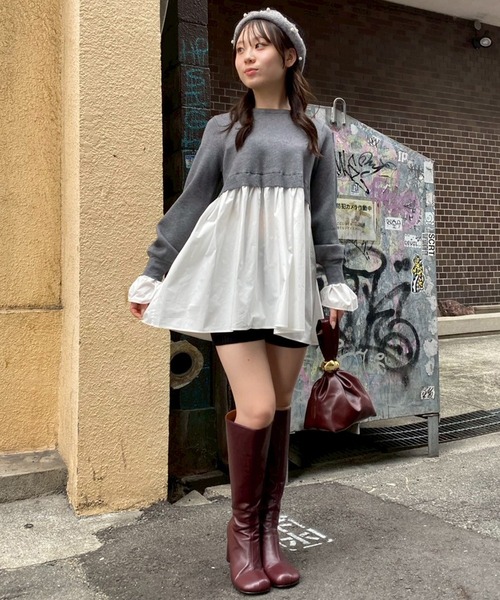 Narcissus(ナルシス)の「リボンペプラムニット/ドッキング/フェミニン《動画あり》(ニット/セーター・レディース・グレー/ブラック・FREE)」の13枚目の写真