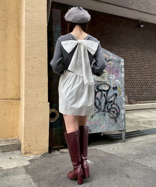 Narcissus(ナルシス)の「リボンペプラムニット/ドッキング/フェミニン《動画あり》(ニット/セーター・レディース・グレー/ブラック・FREE)」の14枚目の写真