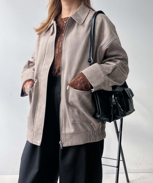 AS KNOW AS plus（アズノゥアズプラス）の「♪ダブルポケット付き　スウェード ゆったりシルエットブルゾン（ブルゾン・レディース・チャコールグレー/ブラウン/キャメル/グレイッシュベージュ・FREE）」の19枚目の写真