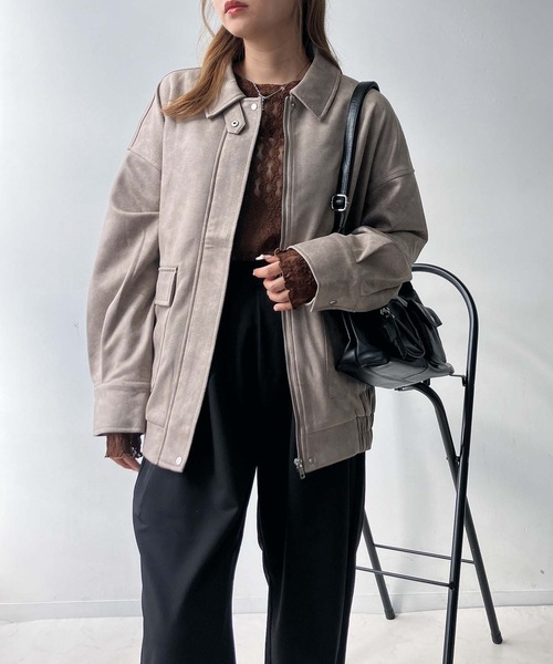 AS KNOW AS plus（アズノゥアズプラス）の「♪ダブルポケット付き　スウェード ゆったりシルエットブルゾン（ブルゾン・レディース・チャコールグレー/ブラウン/キャメル/グレイッシュベージュ・FREE）」の15枚目の写真