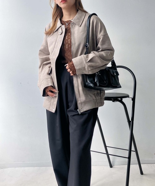 AS KNOW AS plus（アズノゥアズプラス）の「♪ダブルポケット付き　スウェード ゆったりシルエットブルゾン（ブルゾン・レディース・チャコールグレー/ブラウン/キャメル/グレイッシュベージュ・FREE）」の11枚目の写真