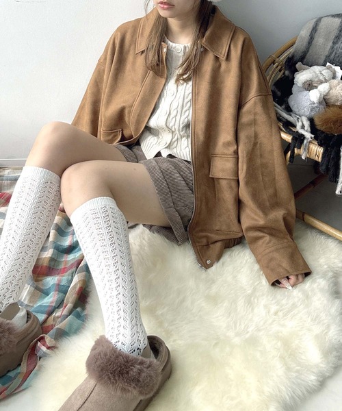 AS KNOW AS plus（アズノゥアズプラス）の「♪ダブルポケット付き　スウェード ゆったりシルエットブルゾン（ブルゾン・レディース・チャコールグレー/ブラウン/キャメル/グレイッシュベージュ・FREE）」の6枚目の写真