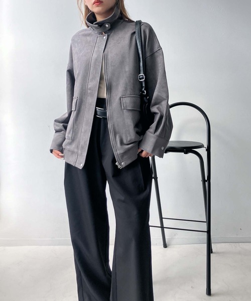 AS KNOW AS plus（アズノゥアズプラス）の「♪ダブルポケット付き　スウェード ゆったりシルエットブルゾン（ブルゾン・レディース・チャコールグレー/ブラウン/キャメル/グレイッシュベージュ・FREE）」の8枚目の写真