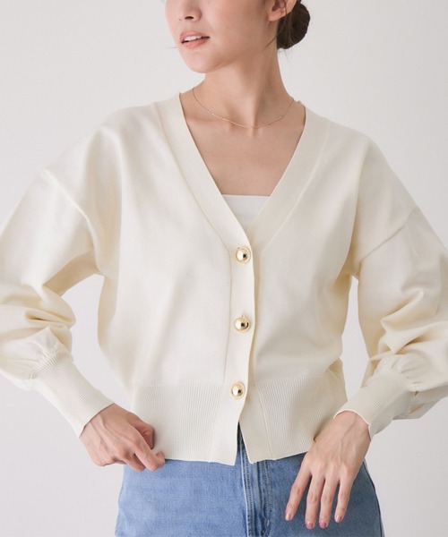 Jayro（ジャイロ）の「Vネックカーディガン（カーディガン/ボレロ・レディース・ブラック/チャコールグレー/オフホワイト/ダークブラウン・M）」の2枚目の写真