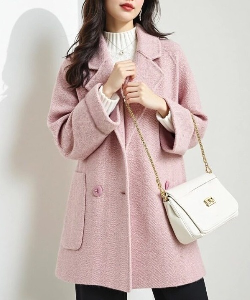 cammie(キャミー)の「ヘリンボン柄ショートコート(その他アウター・レディース・ピンク/ネイビー/ベージュ・L/M)」の3枚目の写真