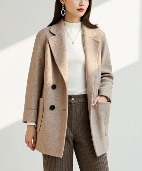 cammie(キャミー)の「ヘリンボン柄ショートコート(その他アウター・レディース・ピンク/ネイビー/ベージュ・L/M)」の5枚目の写真