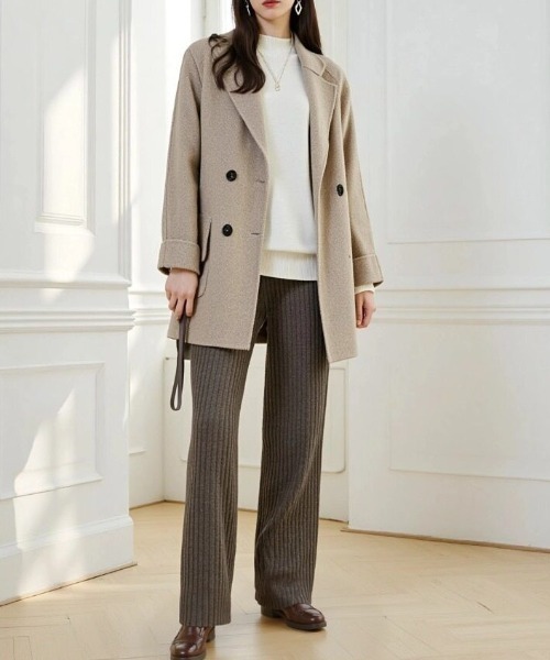 cammie(キャミー)の「ヘリンボン柄ショートコート(その他アウター・レディース・ピンク/ネイビー/ベージュ・L/M)」の7枚目の写真