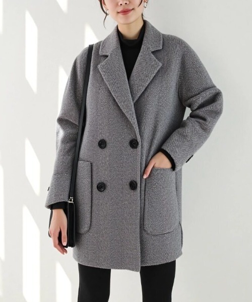 cammie(キャミー)の「ヘリンボン柄ショートコート(その他アウター・レディース・ピンク/ネイビー/ベージュ・L/M)」の9枚目の写真