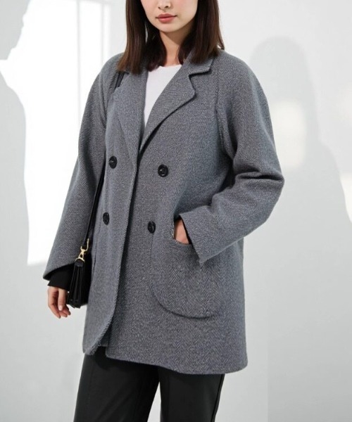 cammie(キャミー)の「ヘリンボン柄ショートコート(その他アウター・レディース・ピンク/ネイビー/ベージュ・L/M)」の10枚目の写真