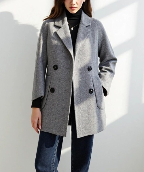 cammie(キャミー)の「ヘリンボン柄ショートコート(その他アウター・レディース・ピンク/ネイビー/ベージュ・L/M)」の11枚目の写真