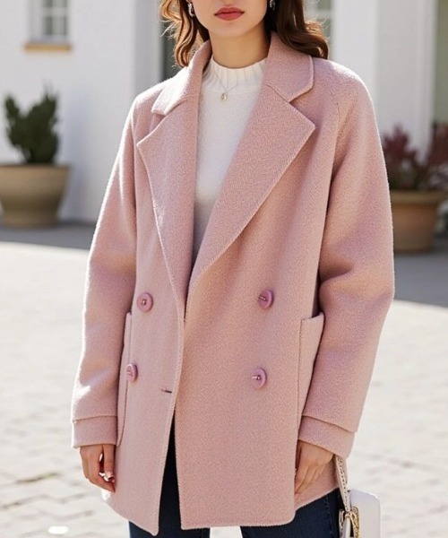 cammie(キャミー)の「ヘリンボン柄ショートコート(その他アウター・レディース・ピンク/ネイビー/ベージュ・L/M)」の16枚目の写真