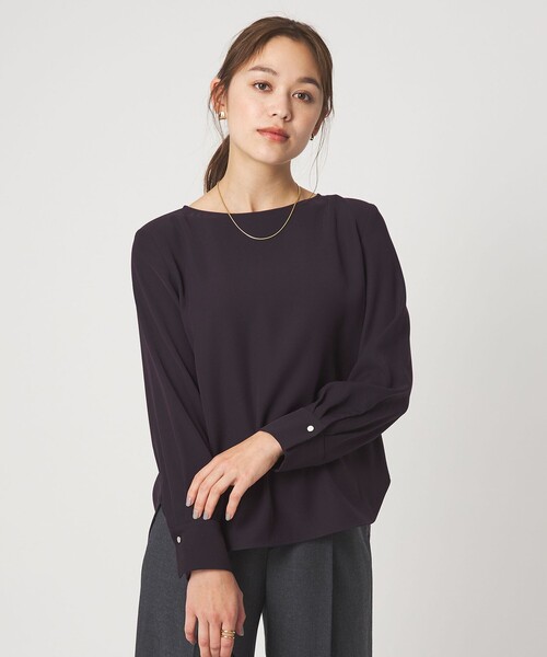 green label relaxing(グリーンレーベルリラクシング)の「クルーネック ブラウス(シャツ/ブラウス・レディース・オフホワイト/ネイビー・FREE)」の2枚目の写真