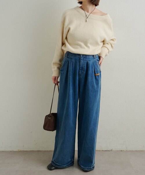 Omekashi（オメカシ）の「ダブルタックデニムパンツ（デニムパンツ・レディース・ブルー/オフホワイト・38/36）」の3枚目の写真