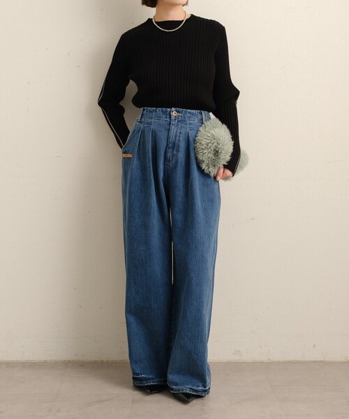 Omekashi（オメカシ）の「ダブルタックデニムパンツ（デニムパンツ・レディース・ブルー/オフホワイト・38/36）」の20枚目の写真