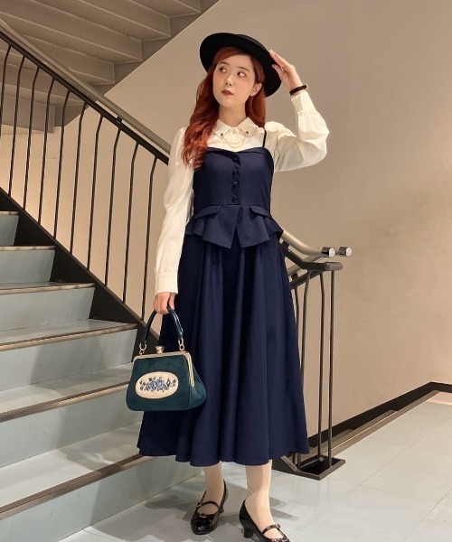 an another angelus（アンアナザーアンジェラス）の「ビスチェコンビキャミワンピース/fint フィント（ワンピース・レディース・ネイビー/グレー・FREE）」の4枚目の写真