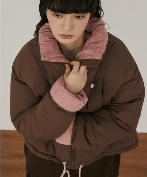 バイカラーコーデュロイ中綿ショートブルゾン（ダウンジャケット