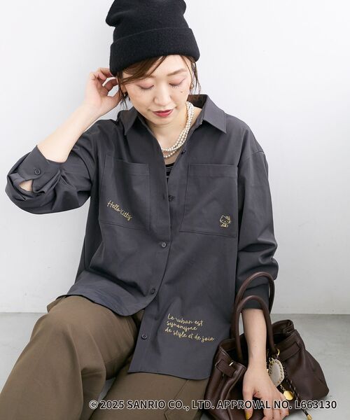 le.coeur blanc（ルクールブラン）の「【HELLO KITTY】レタリング刺繍オーバーシャツ（シャツ/ブラウス・レディース・チャコールグレー/ベージュ・38）」の12枚目の写真