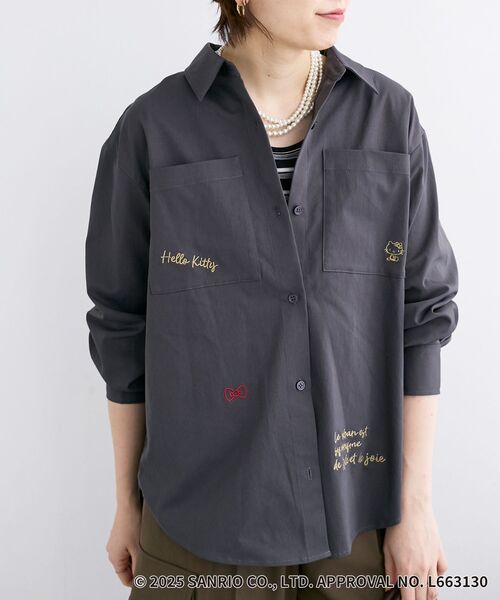 ルクールブラン（le．coeur blanc）/【HELLO KITTY】レタリング刺繍オーバーシャツ セール】【HELLO KITTY】レタリング刺繍オーバーシャツ（シャツ