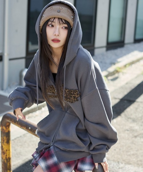 WEGO(ウィゴー)の「WEGO/レオパードワッペンダブルZIPパーカー(パーカー・メンズ・杢グレー/ネイビー/スミクロ・SMALL/MEDIUM/LARGE)」の10枚目の写真