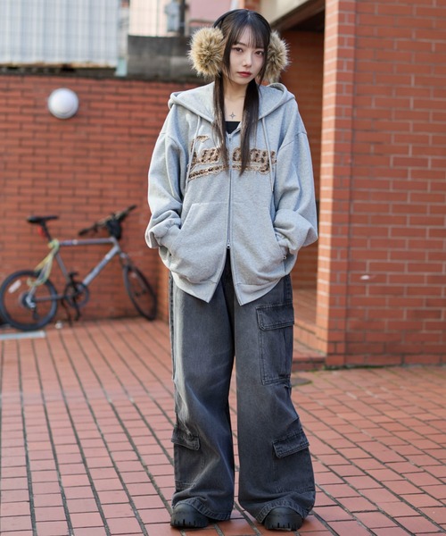 WEGO(ウィゴー)の「WEGO/レオパードワッペンダブルZIPパーカー(パーカー・メンズ・杢グレー/ネイビー/スミクロ・SMALL/MEDIUM/LARGE)」の9枚目の写真