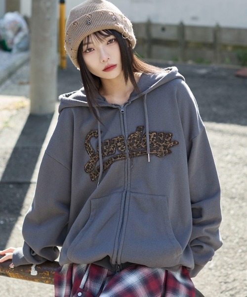 WEGO(ウィゴー)の「WEGO/レオパードワッペンダブルZIPパーカー(パーカー・メンズ・杢グレー/ネイビー/スミクロ・SMALL/MEDIUM/LARGE)」の11枚目の写真