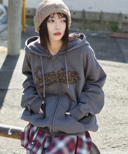 WEGO(ウィゴー)の「WEGO/レオパードワッペンダブルZIPパーカー(パーカー・メンズ・杢グレー/ネイビー/スミクロ・SMALL/MEDIUM/LARGE)」の12枚目の写真