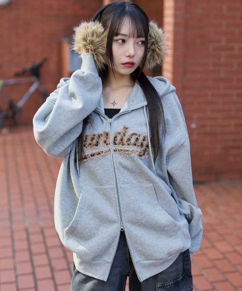 WEGO(ウィゴー)の「WEGO/レオパードワッペンダブルZIPパーカー(パーカー・メンズ・杢グレー/ネイビー/スミクロ・SMALL/MEDIUM/LARGE)」の5枚目の写真