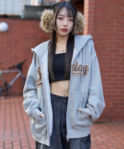 WEGO(ウィゴー)の「WEGO/レオパードワッペンダブルZIPパーカー(パーカー・メンズ・杢グレー/ネイビー/スミクロ・SMALL/MEDIUM/LARGE)」の6枚目の写真