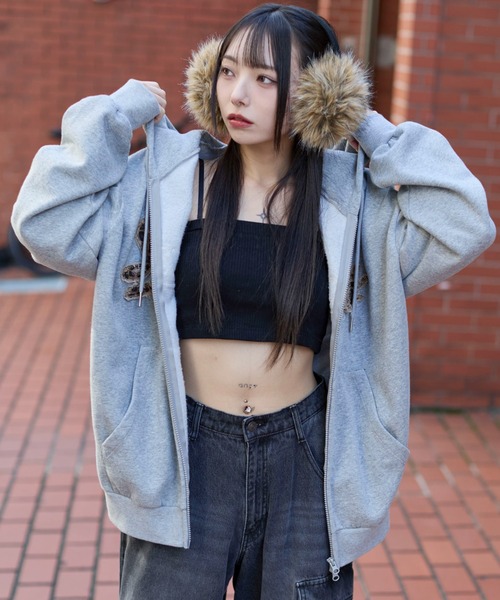 WEGO(ウィゴー)の「WEGO/レオパードワッペンダブルZIPパーカー(パーカー・メンズ・杢グレー/ネイビー/スミクロ・SMALL/MEDIUM/LARGE)」の7枚目の写真