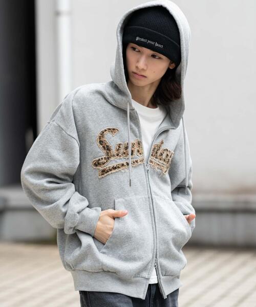 WEGO(ウィゴー)の「WEGO/レオパードワッペンダブルZIPパーカー(パーカー・メンズ・杢グレー/ネイビー/スミクロ・SMALL/MEDIUM/LARGE)」の4枚目の写真