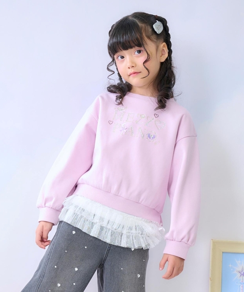セール】ラインストーンロゴトレーナー＆裾チュールTシャツセット