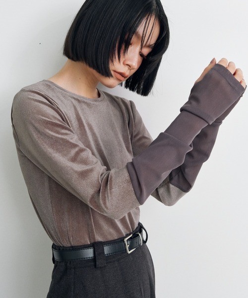 Shelly island(シェリーアイランド)の「シアーベロア袖切り替えロンT(Tシャツ/カットソー・レディース・ブラック/グレー/ホワイト・FREE)」の16枚目の写真