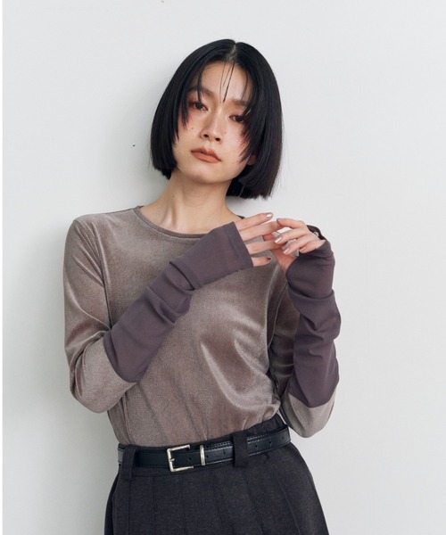 Shelly island(シェリーアイランド)の「シアーベロア袖切り替えロンT(Tシャツ/カットソー・レディース・ブラック/グレー/ホワイト・FREE)」の21枚目の写真