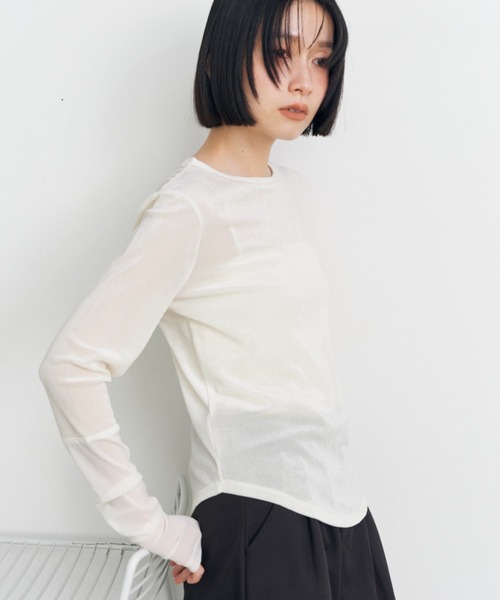Shelly island(シェリーアイランド)の「シアーベロア袖切り替えロンT(Tシャツ/カットソー・レディース・ブラック/グレー/ホワイト・FREE)」の6枚目の写真