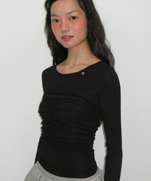 RONRON（ロンロン）の「SHIRRING BUSTIER LONG SLEEVE T SHIRT BLACK（Tシャツ/カットソー）」