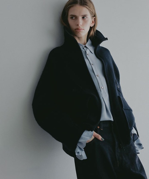 ダブルフェイスフロントファスナーニットプルオーバー（ニット