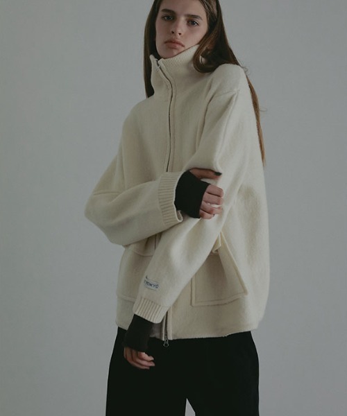 ダブルフェイスフロントファスナーニットプルオーバー（ニット